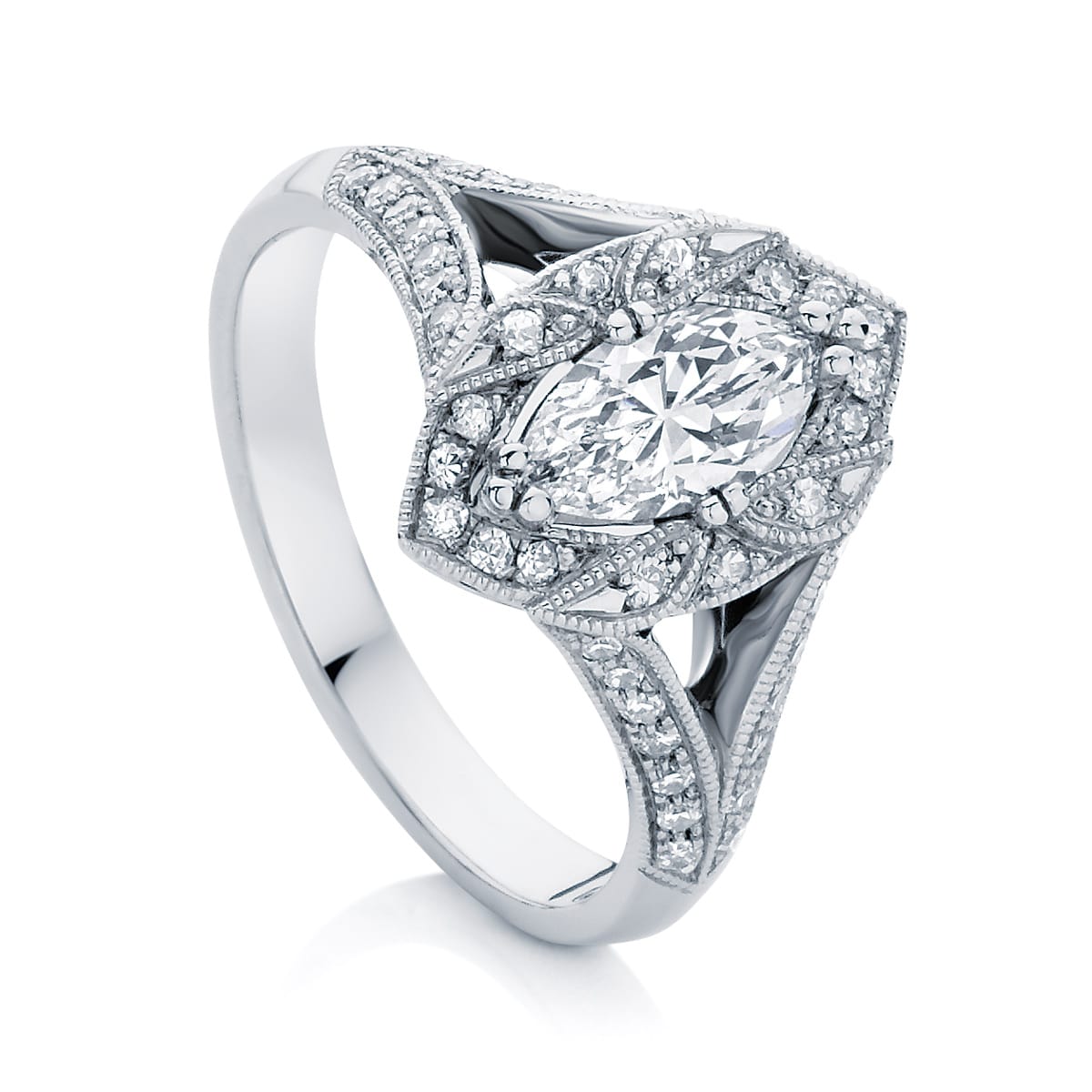 Marquise Halo Engagement Ring White Gold | Aura