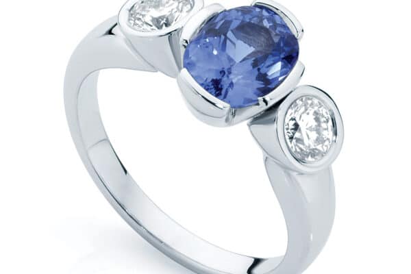 Oval Three Stone Sapphire Engagement Ring White Gold Azure