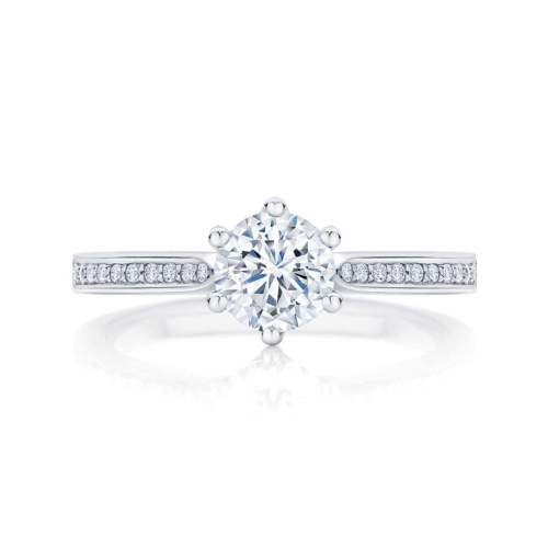 Round Side Stones Engagement Ring White Gold | Ballerina (with side stones)