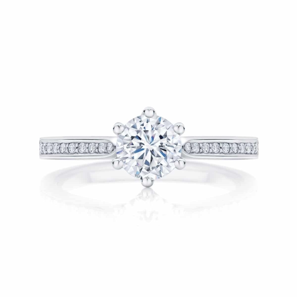 Round Side Stones Engagement Ring White Gold | Ballerina (with side stones)