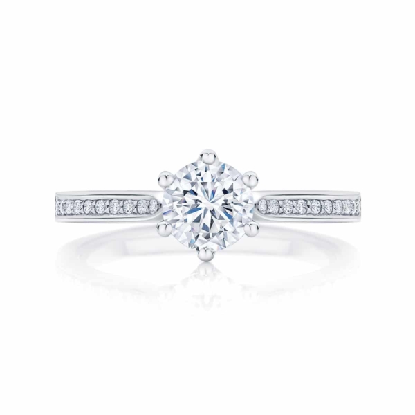 Round Side Stones Engagement Ring White Gold | Ballerina (with side stones)