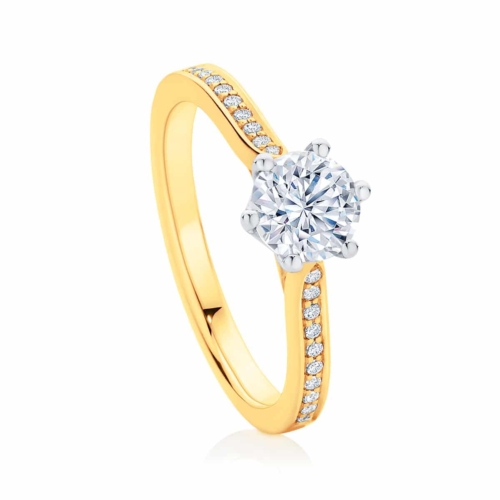 Round Side Stones Engagement Ring Yellow Gold | Ballerina (with side stones)