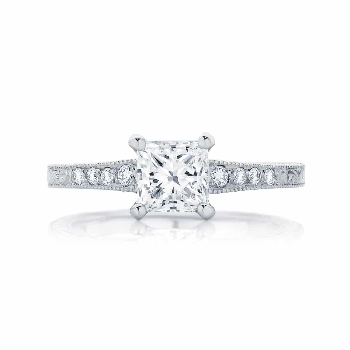 Princess Engraved Engagement Ring White Gold | Baroque