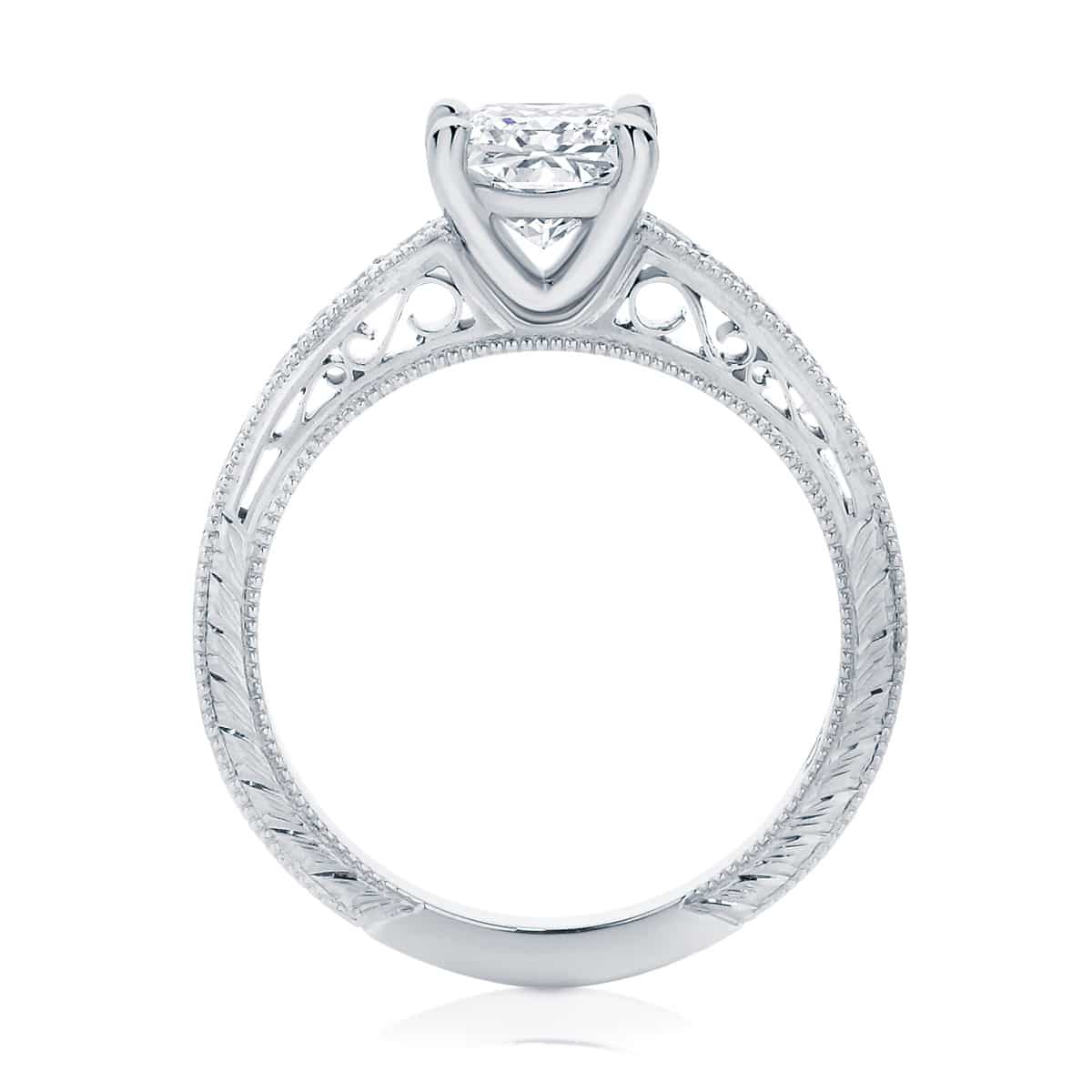 Princess Engraved Engagement Ring White Gold | Baroque