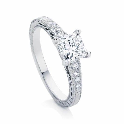 Princess Engraved Engagement Ring White Gold | Baroque
