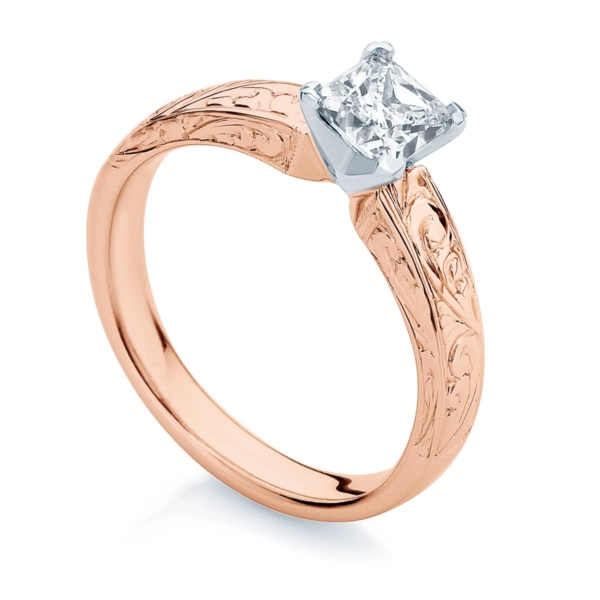 Princess Engraved Engagement Ring Rose Gold | Bella