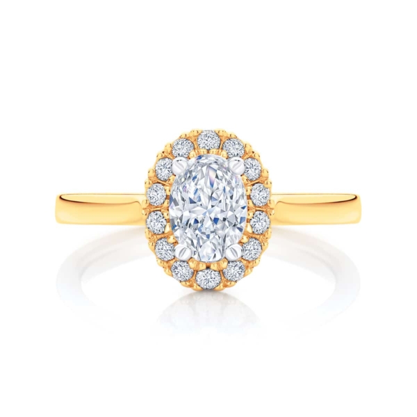 Oval Halo Engagement Ring Yellow Gold | Bloom