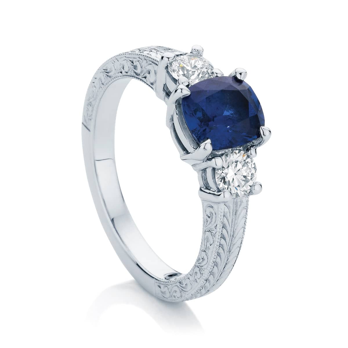 Cushion Engraved Engagement Ring Platinum | Bluebell (Engraved)