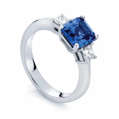 Emerald Three Stone Engagement Ring Platinum | Bluebell