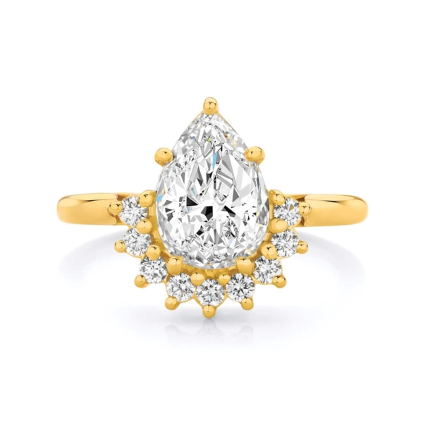 Pear Halo Engagement Ring Yellow Gold | Celestial
