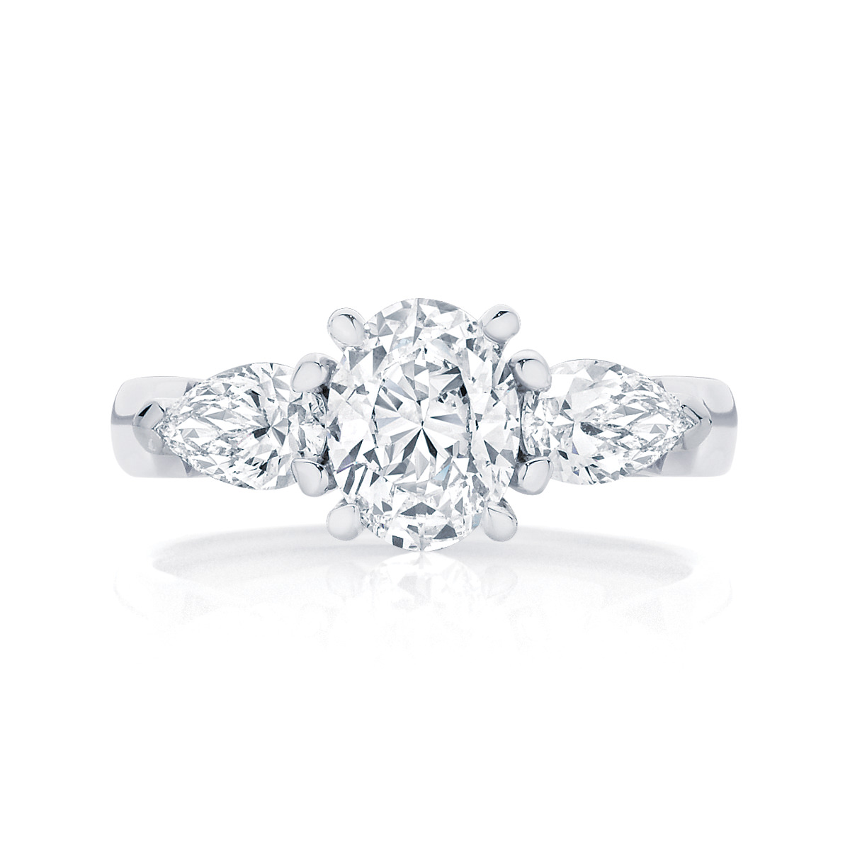 Oval Three Stone Engagement Ring Platinum | Delta Trio