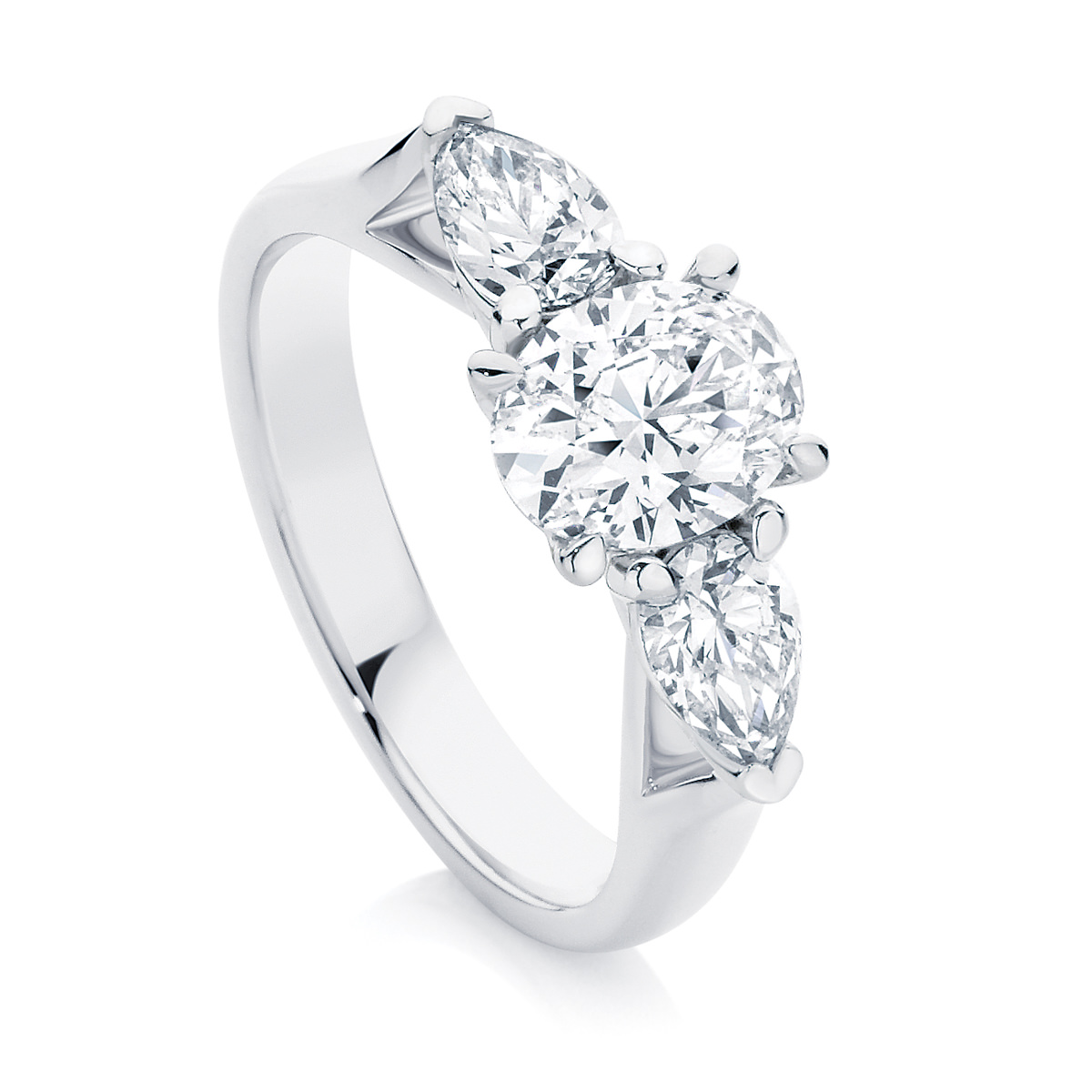 Oval Three Stone Engagement Ring Platinum | Delta Trio