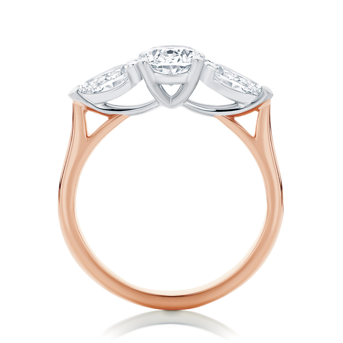 Oval Three Stone Engagement Ring Rose Gold | Delta Trio