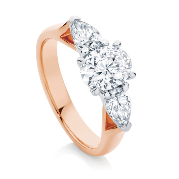 Oval Three Stone Engagement Ring Rose Gold | Delta Trio