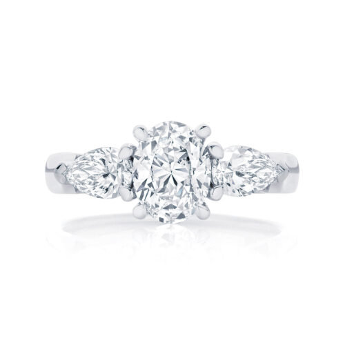 Oval Three Stone Engagement Ring White Gold | Delta Trio