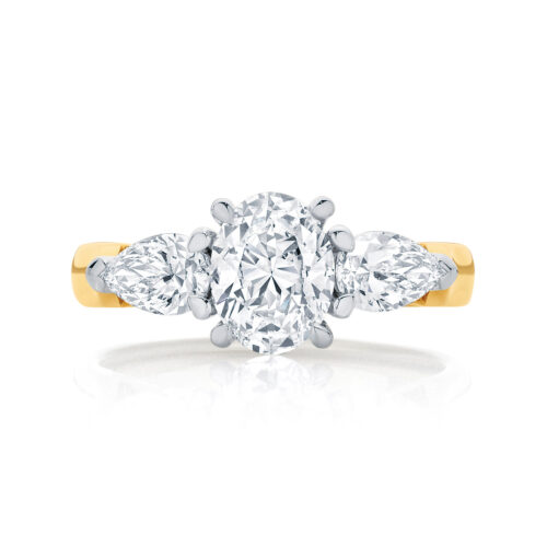 Oval Three Stone Engagement Ring Yellow Gold | Delta Trio