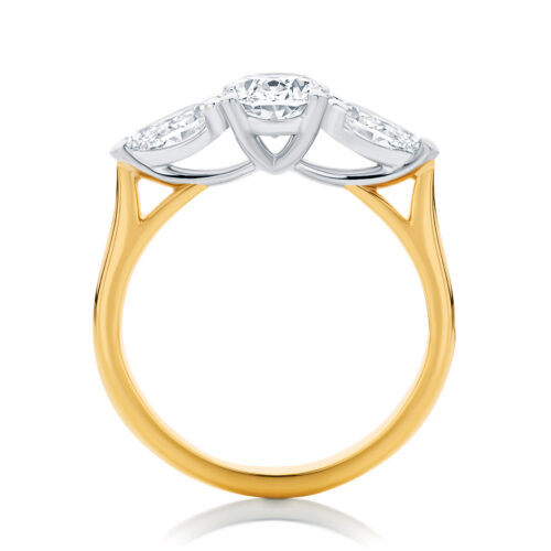 Oval Three Stone Engagement Ring Yellow Gold | Delta Trio