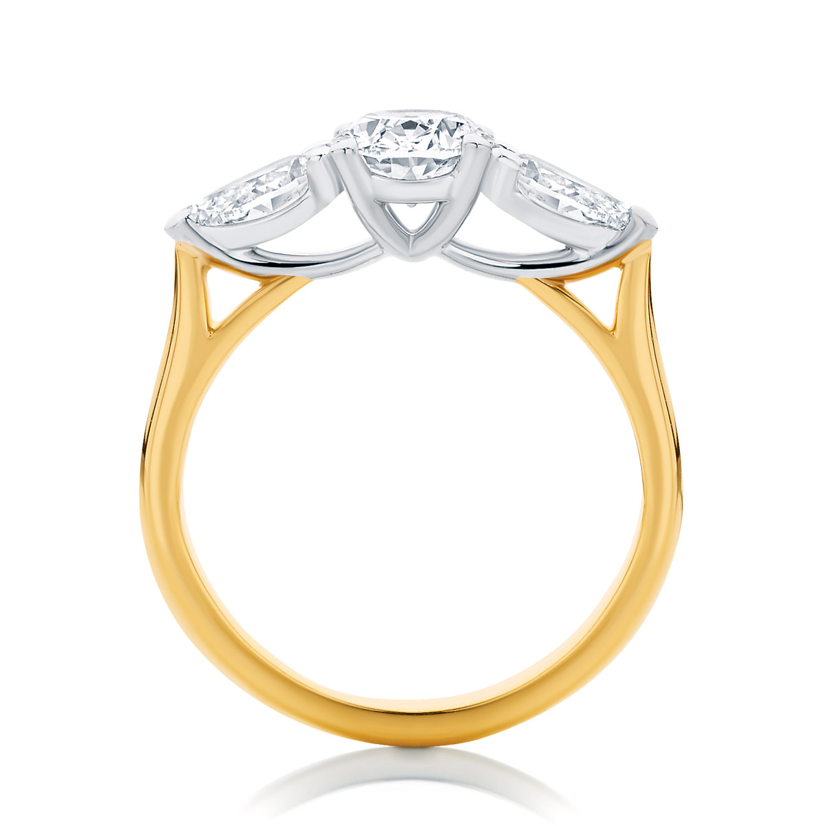 Oval Three Stone Engagement Ring Yellow Gold | Delta Trio