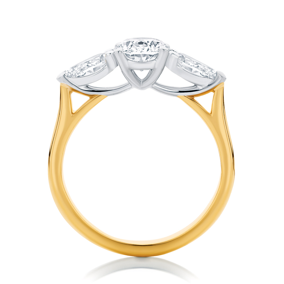 Oval Three Stone Engagement Ring Yellow Gold | Delta Trio