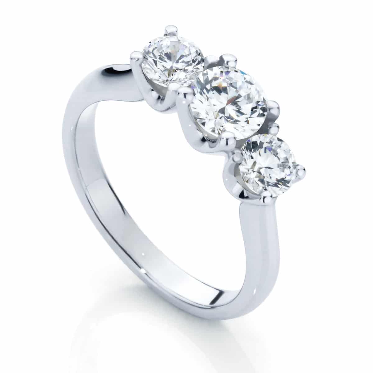 Round Three Stone Engagement Ring Platinum | Embrace Trio