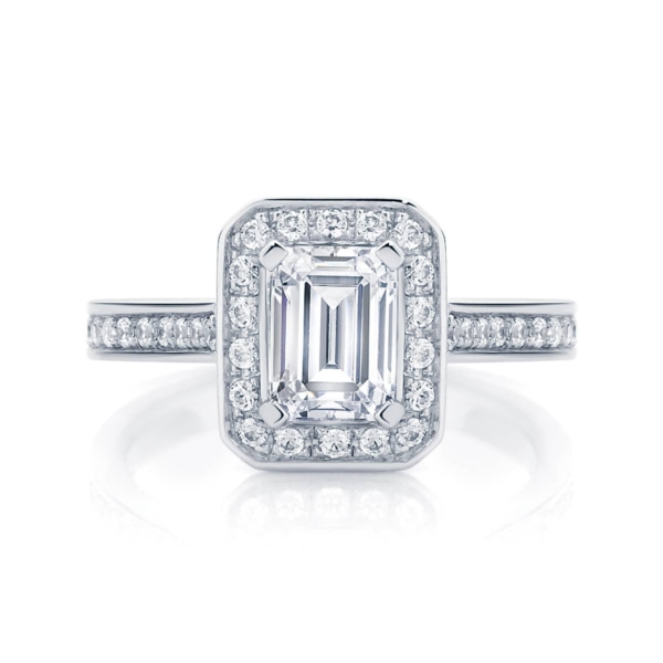 Emerald Halo Engagement Ring Platinum | Emerald Serenity