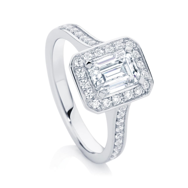 Emerald Halo Engagement Ring Platinum | Emerald Serenity