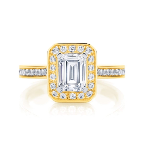 Emerald Halo Engagement Ring Yellow Gold | Emerald Serenity