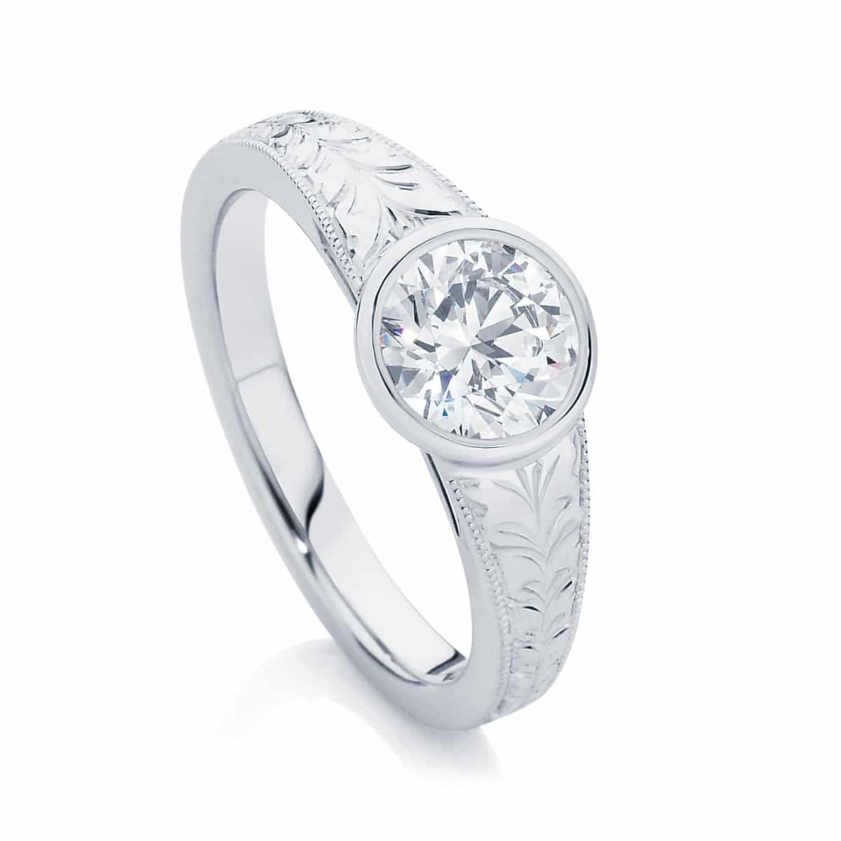 Engraved Detail Engagement Ring White Gold | Empress