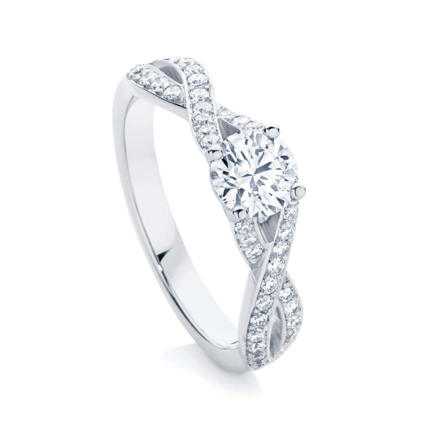 Round Side Stones Engagement Ring White Gold | Entwine II