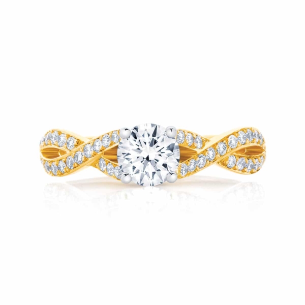 Round Side Stones Engagement Ring Yellow Gold | Entwine II