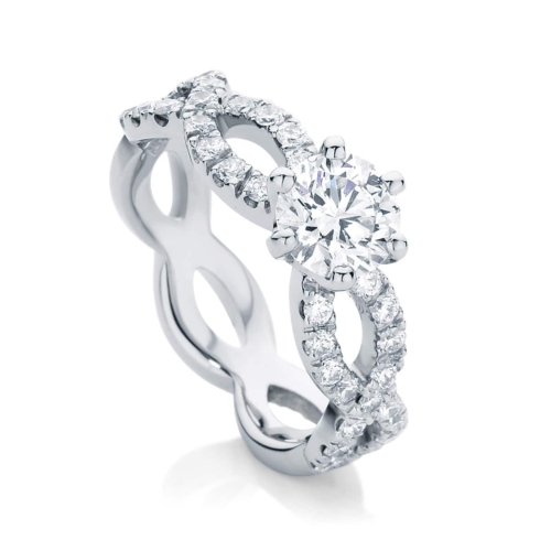 Round Side Stones Engagement Ring White Gold | Entwine