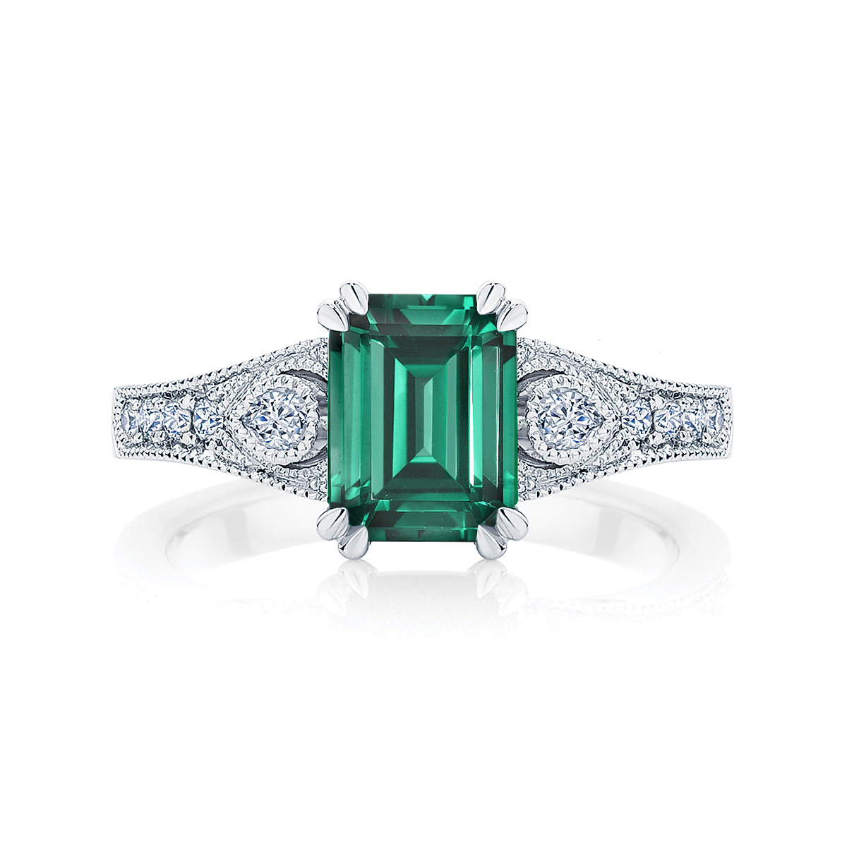 Emerald Side Stones Engagement Ring Platinum | Eve