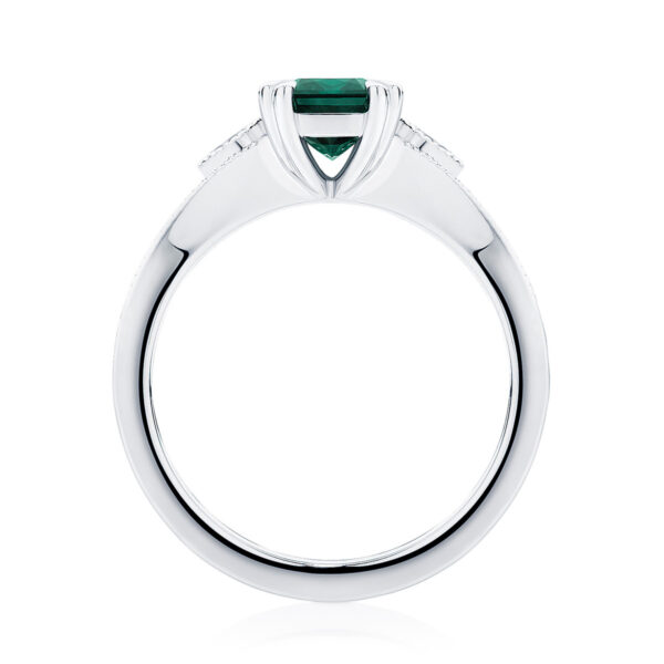 Emerald Side Stones Engagement Ring White Gold | Eve