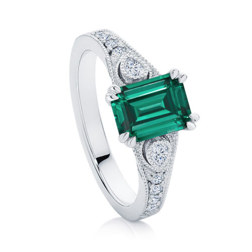 Emerald Side Stones Engagement Ring White Gold | Eve
