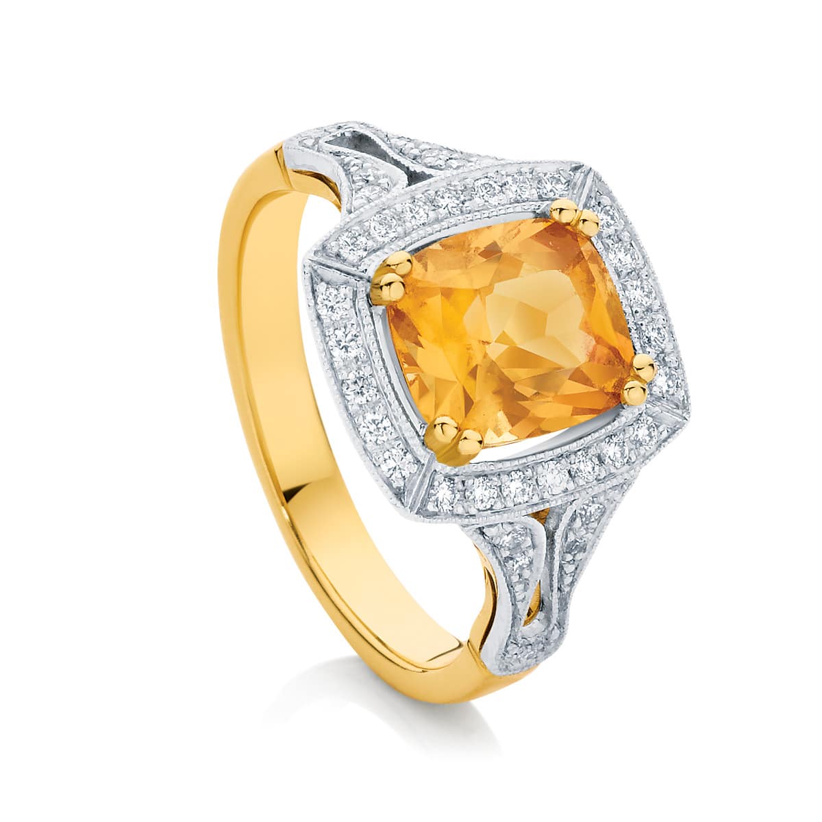 Cushion Halo Engagement Ring Yellow Gold | Evening Light