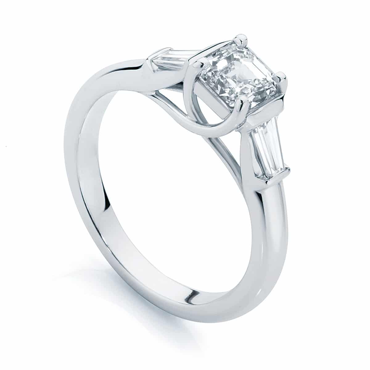 Asscher Three Stone Engagement Ring Platinum | Fern