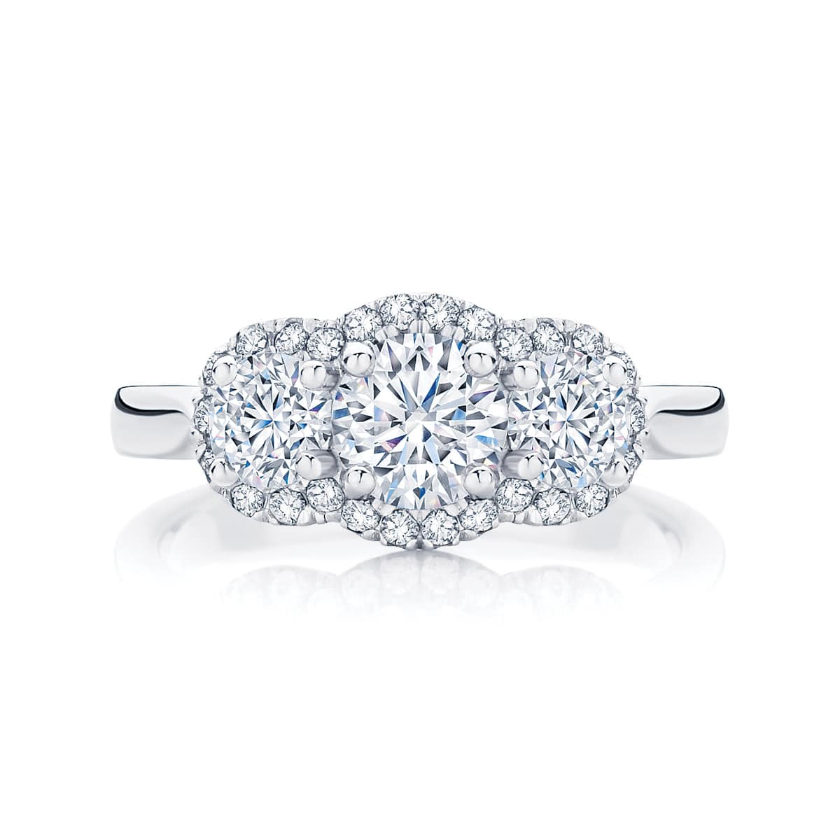 Round Three Stone Engagement Ring Platinum | Halo Trilogy