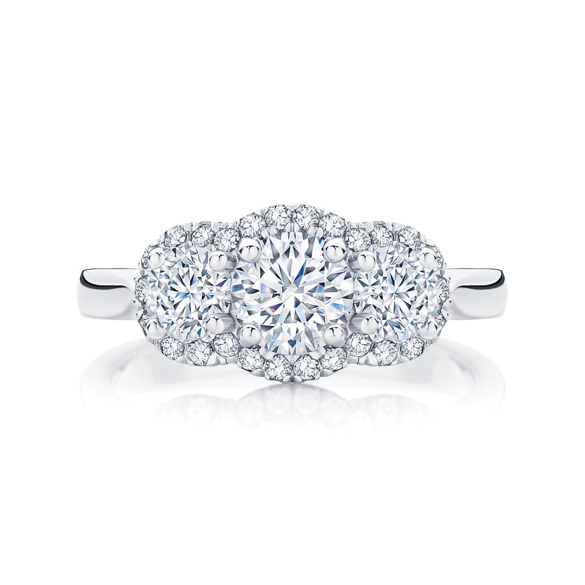 Round Three Stone Engagement Ring Platinum | Halo Trilogy