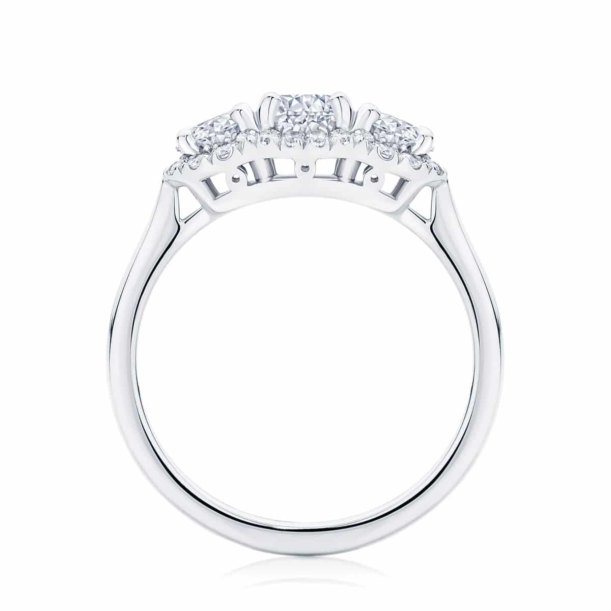 Round Three Stone Engagement Ring Platinum | Halo Trilogy