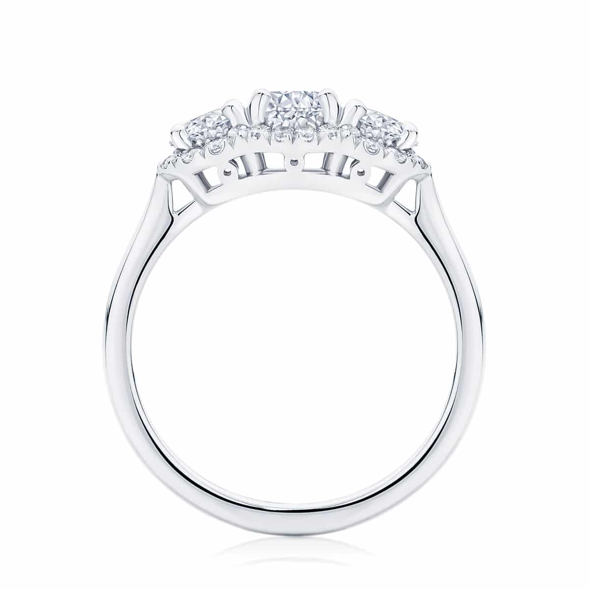 Round Three Stone Engagement Ring Platinum | Halo Trilogy