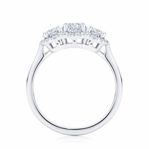 Round Three Stone Engagement Ring White Gold | Halo Trilogy