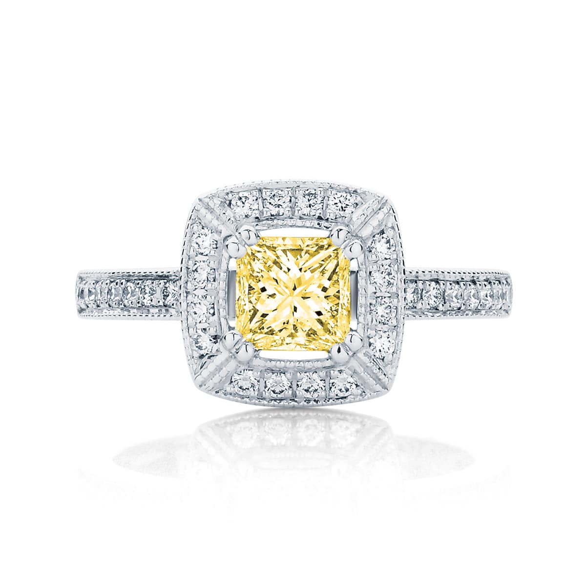 Princess Halo Engagement Ring White Gold | Honour (Fancy Yellow)