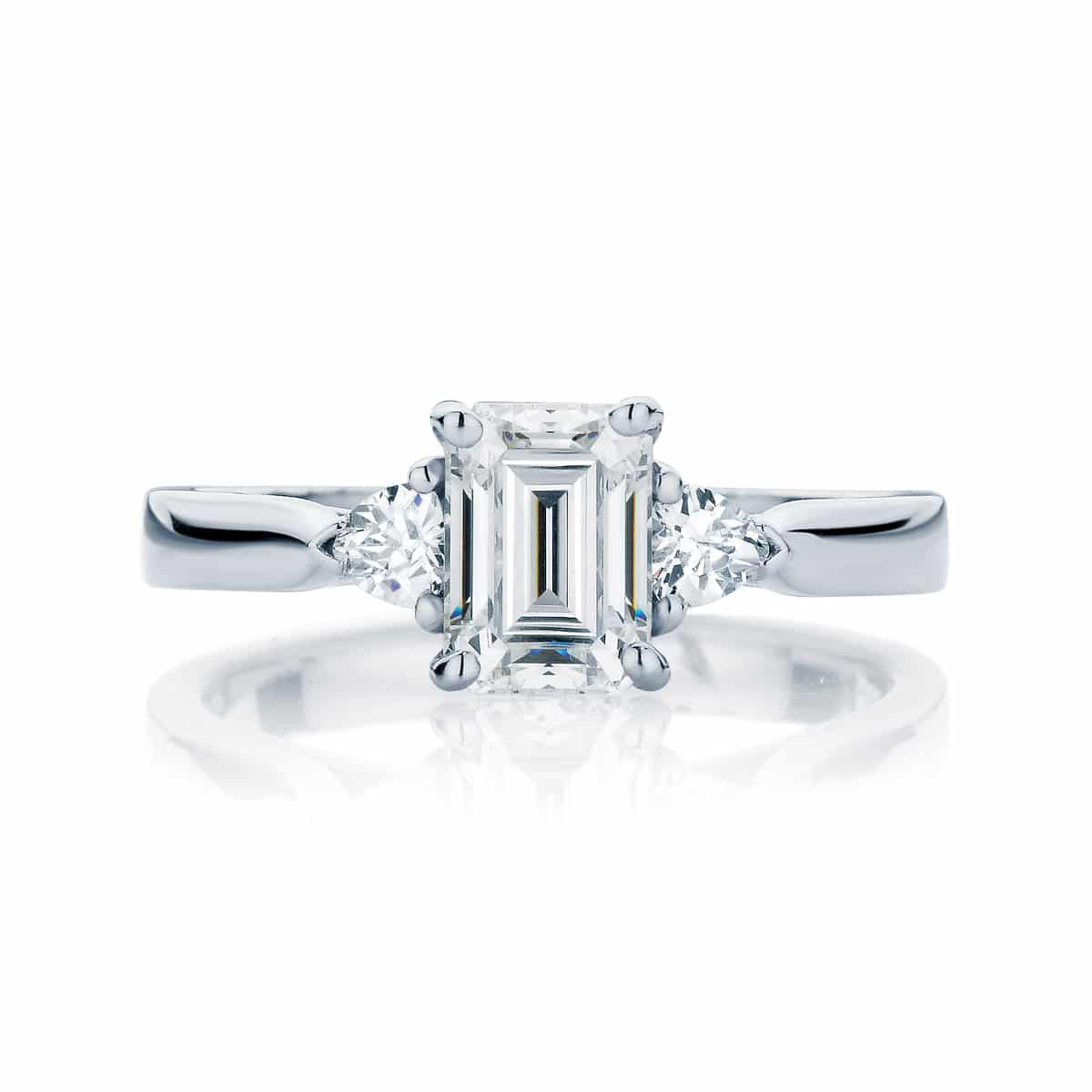 Emerald Three Stone Engagement Ring Platinum | Luna
