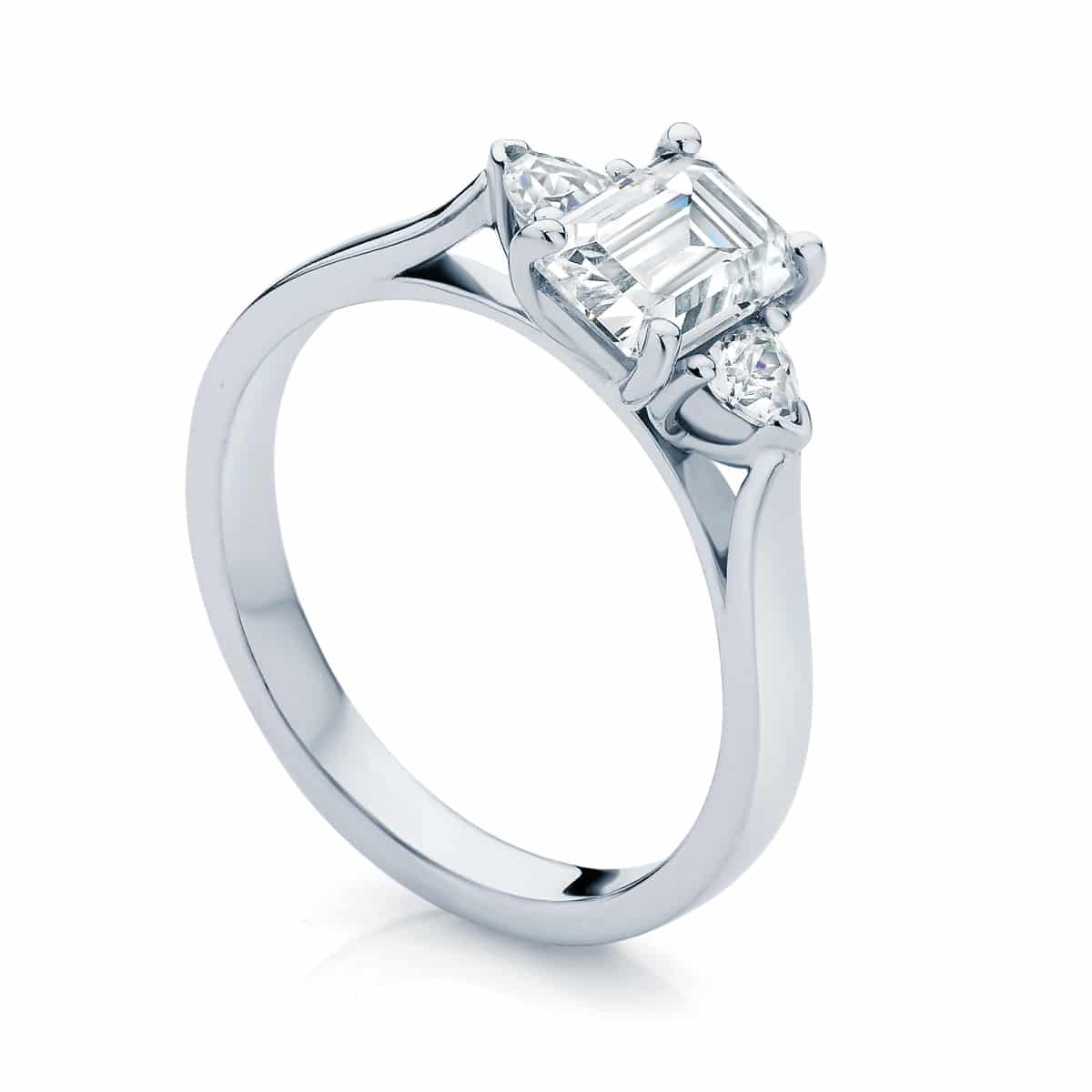 Emerald Three Stone Engagement Ring Platinum | Luna