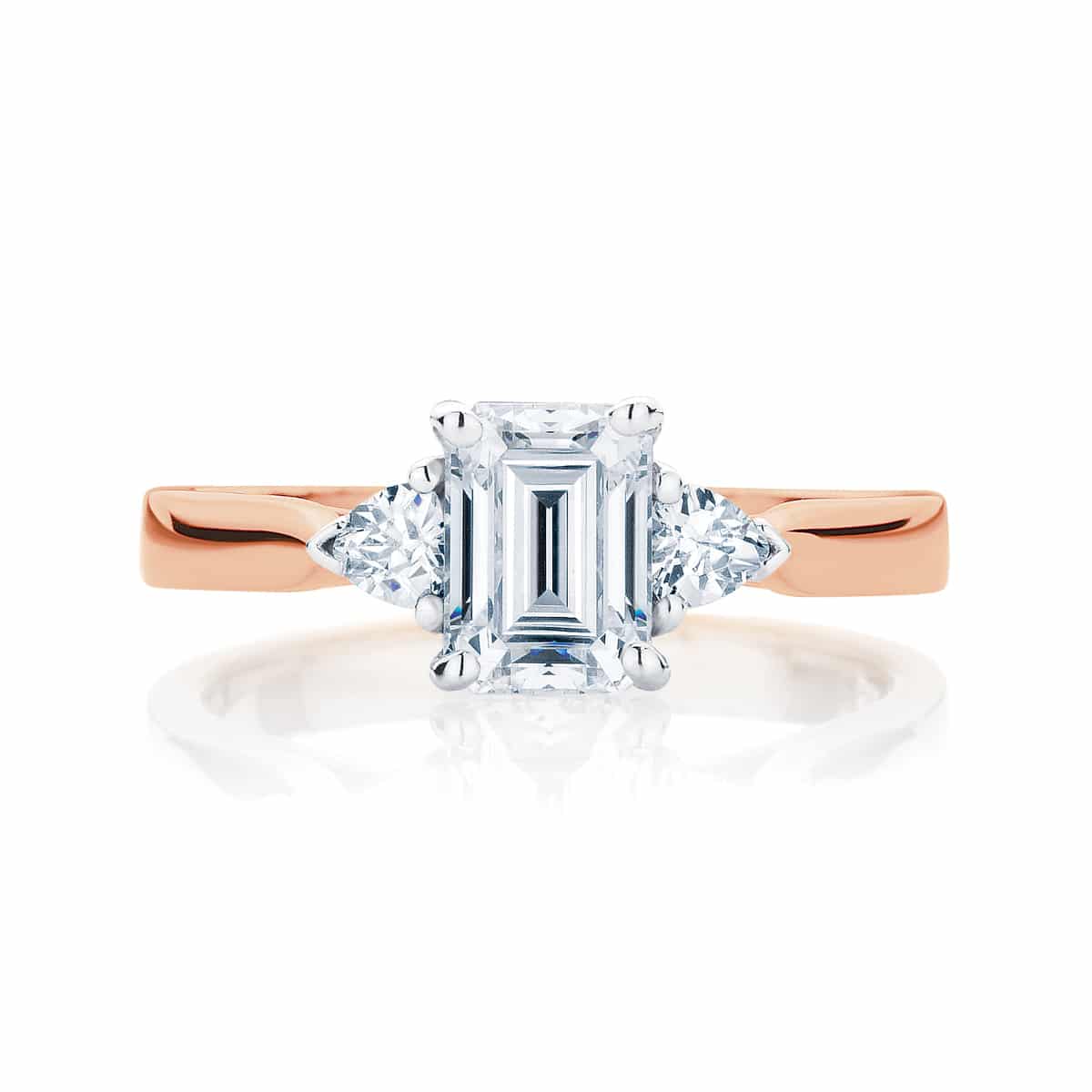 Emerald Three Stone Engagement Ring Rose Gold | Luna