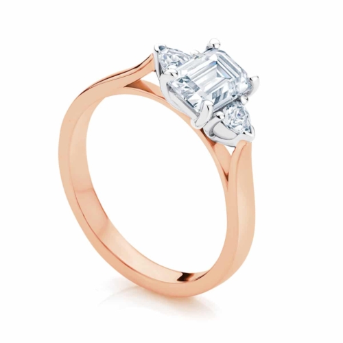 Emerald Three Stone Engagement Ring Rose Gold | Luna