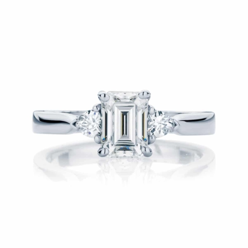 Emerald Three Stone Engagement Ring White Gold | Luna