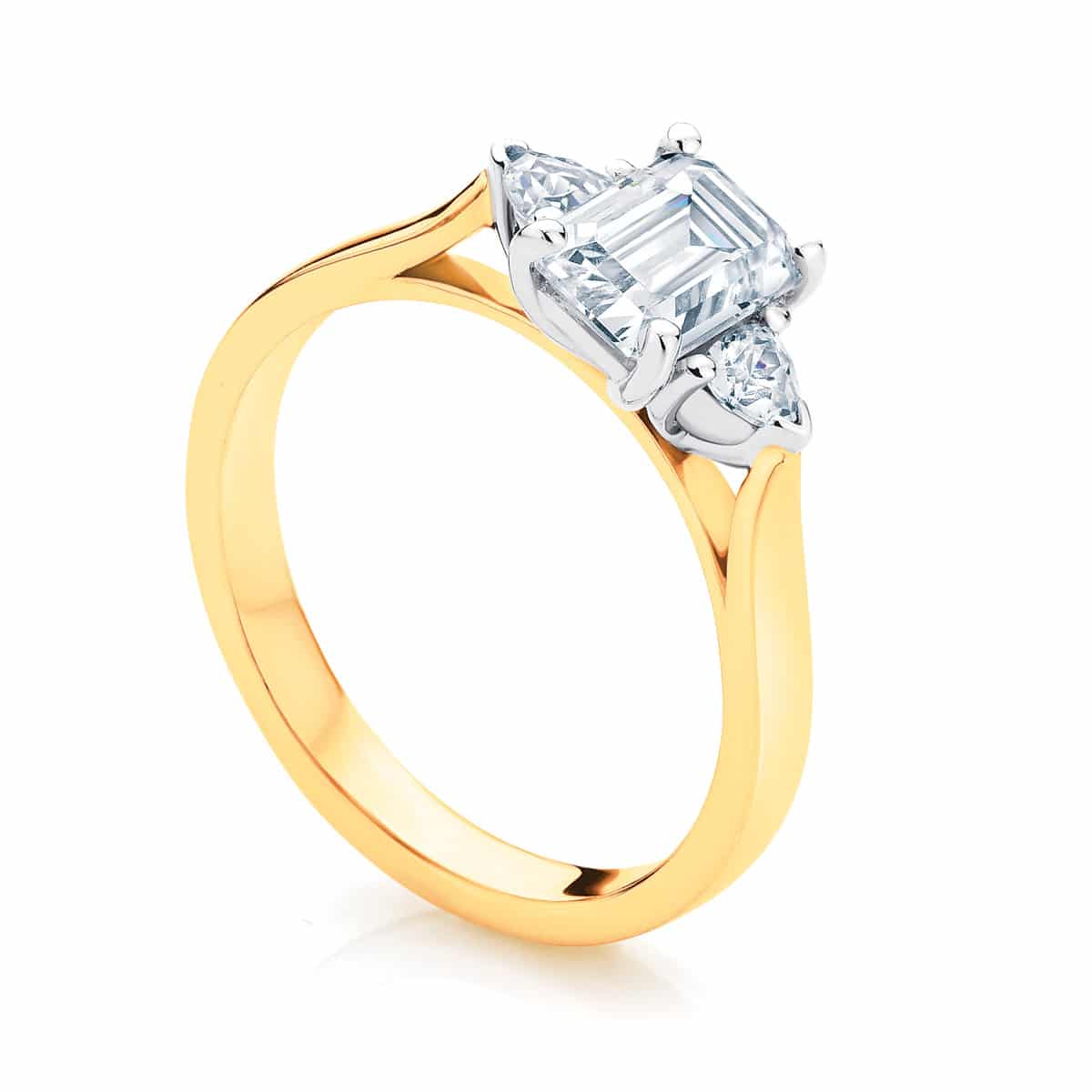 Emerald Three Stone Engagement Ring Yellow Gold | Luna