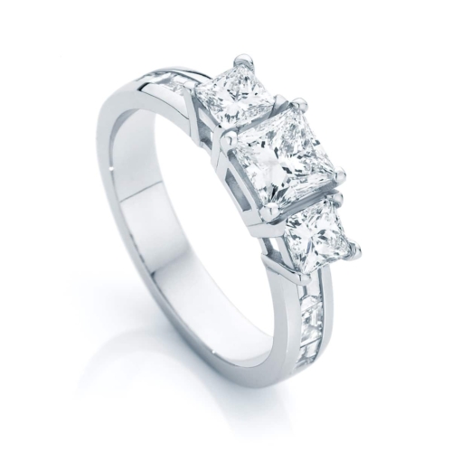Princess Three Stone Engagement Ring White Gold | Mercury