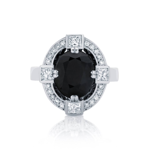 Oval Halo Engagement Ring Platinum | Midnight Sky